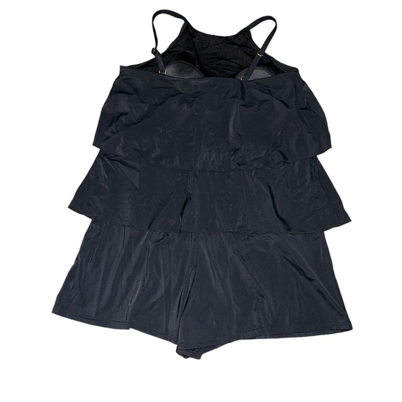 Fit 4 U Hi-Neck Double Tiered Black Romper Swimsuit Size 14 - Picture 3 of 4